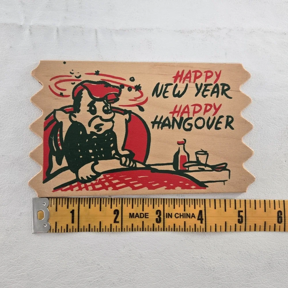 Happy New Year Wood Postcards Lot of 5 New ATTCO-227 Holiday 3x5in.